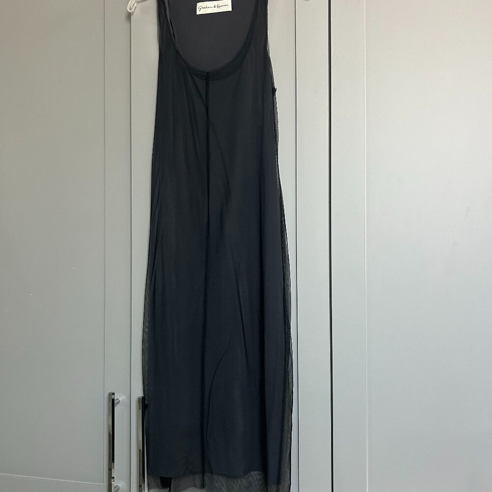 Graham & Spencer Sheer Overlay Midi Dress Slate Grey